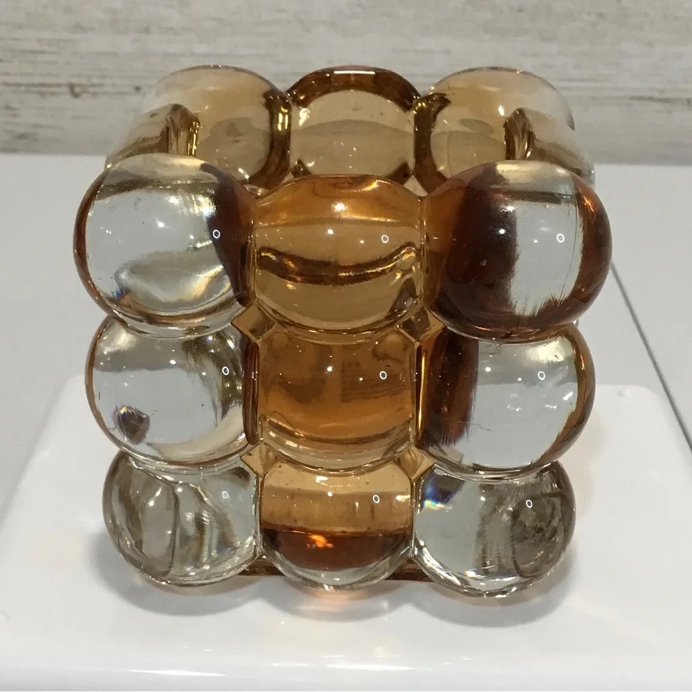 Unique Amber/clear Bubble Glass Cube Tea Light/Candleholder, Planter, Pen Holder